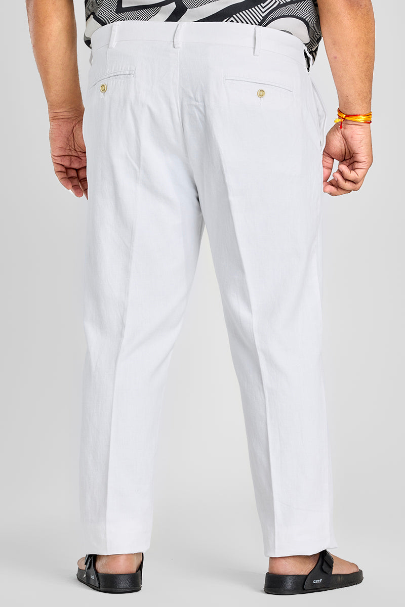 Dainty Frosty White Plain Pure Linen Regular Fit Trousers