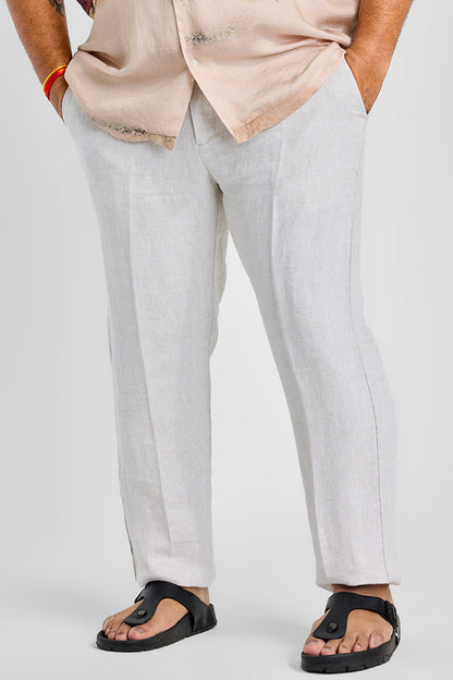 Dainty Off White Plain Pure Linen Regular Fit Trousers