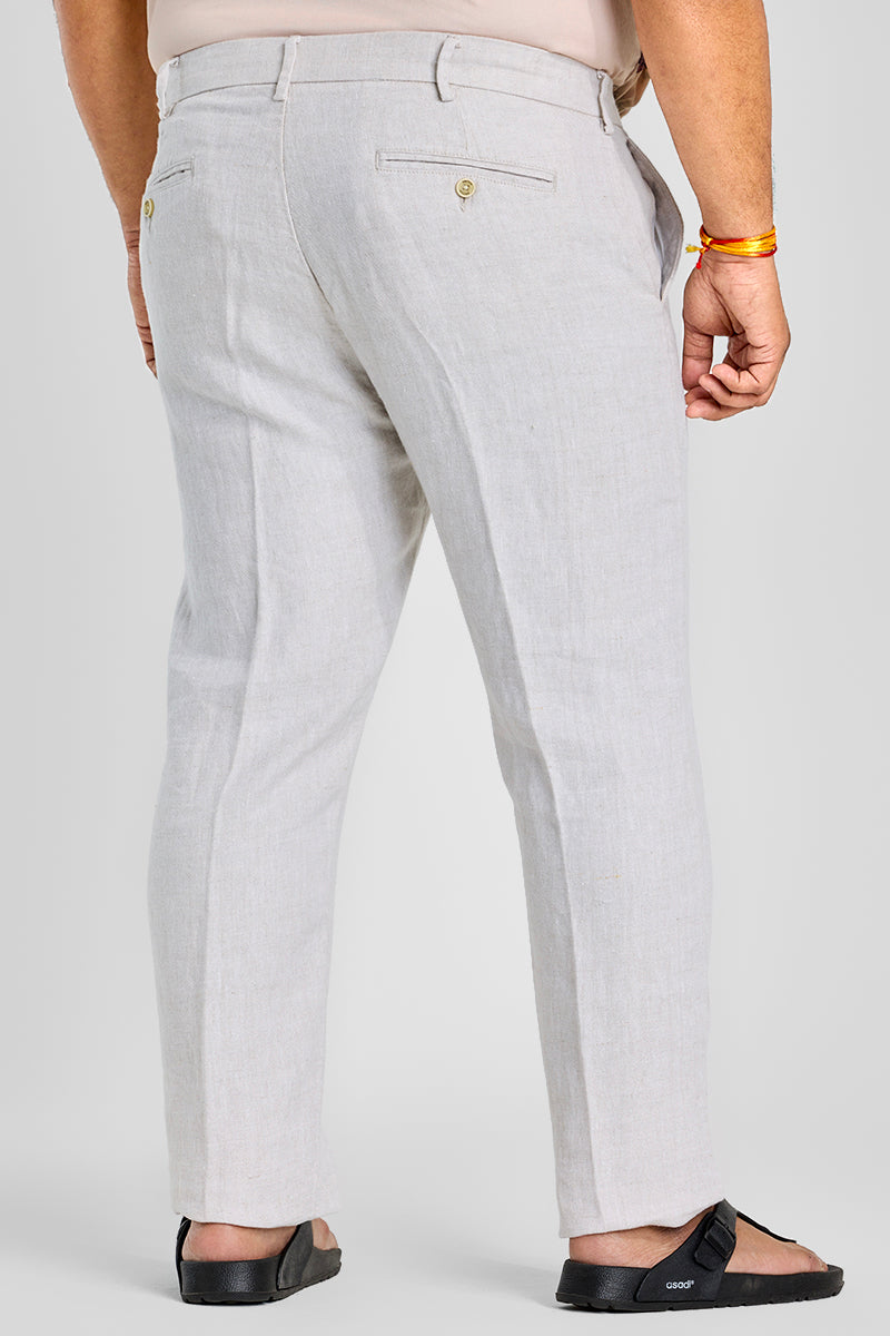 Dainty Off White Plain Pure Linen Regular Fit Trousers