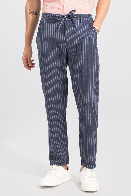 Classic Stripe Aegean Blue Linen Pant