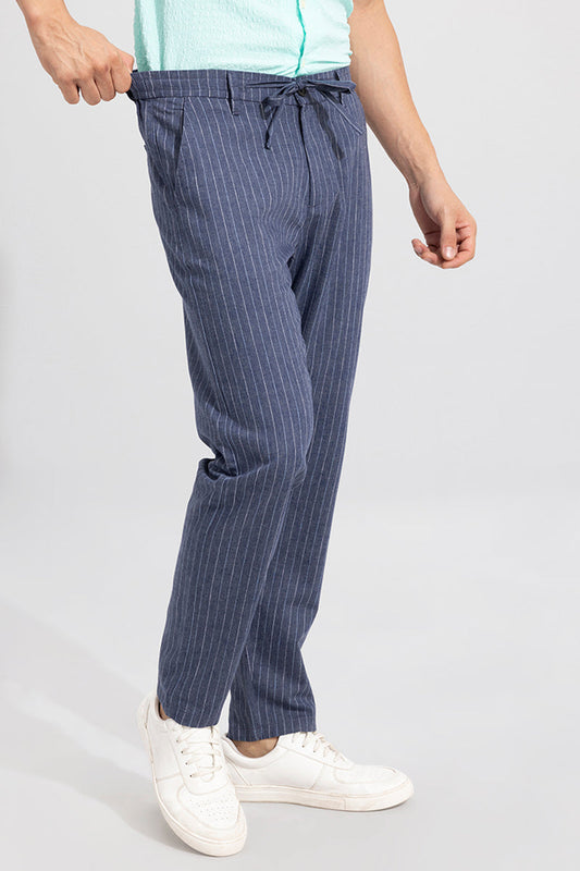 Classic Stripe Sapphire Blue Linen Pant