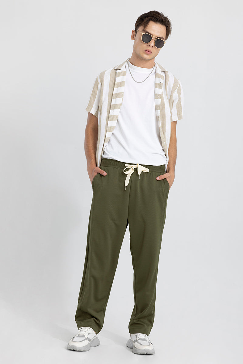 Waffle Knit Olive Relaxed Fit Pant