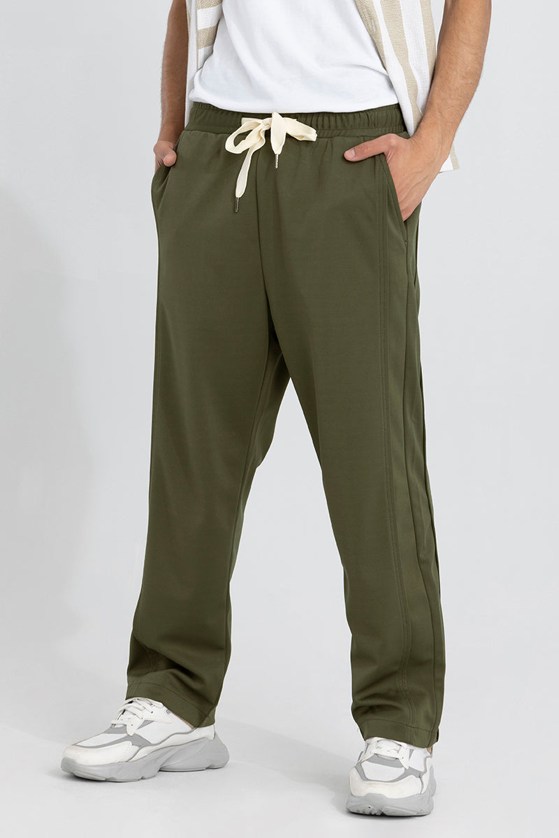 Waffle Knit Olive Relaxed Fit Pant