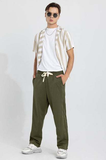 Waffle Knit Olive Relaxed Fit Pant