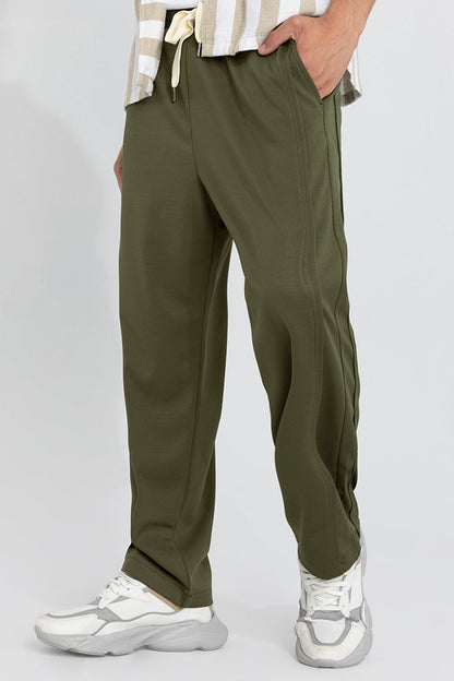 Waffle Knit Olive Relaxed Fit Pant