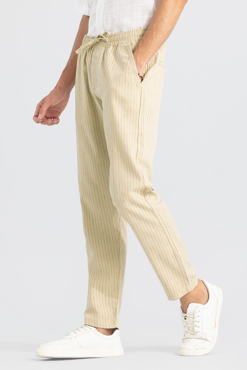 Aurabreeze Beige Linen Pant