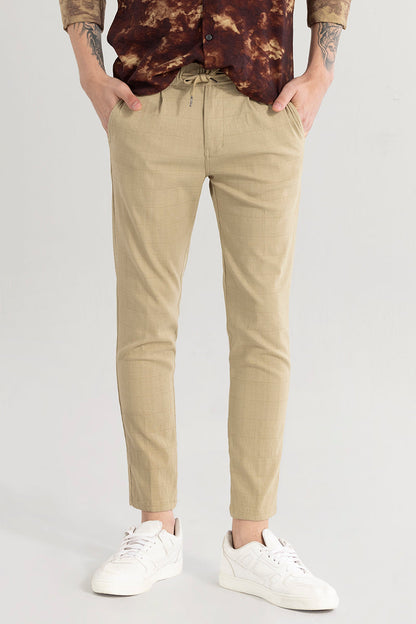 Veluxe Beige Checked Linen Blend Pant