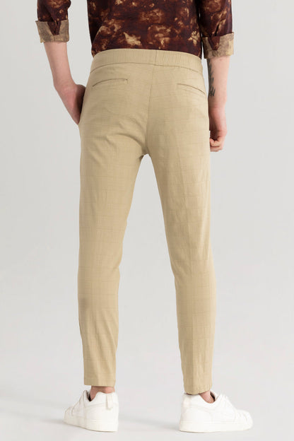 Veluxe Beige Checked Linen Blend Pant