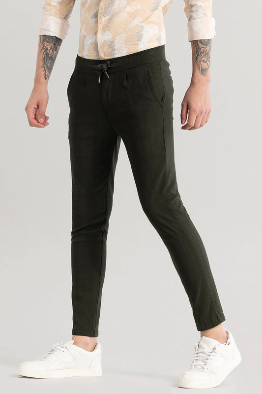 Veluxe Olive Checked Linen Blend Pant