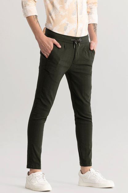 Veluxe Olive Checked Linen Blend Pant