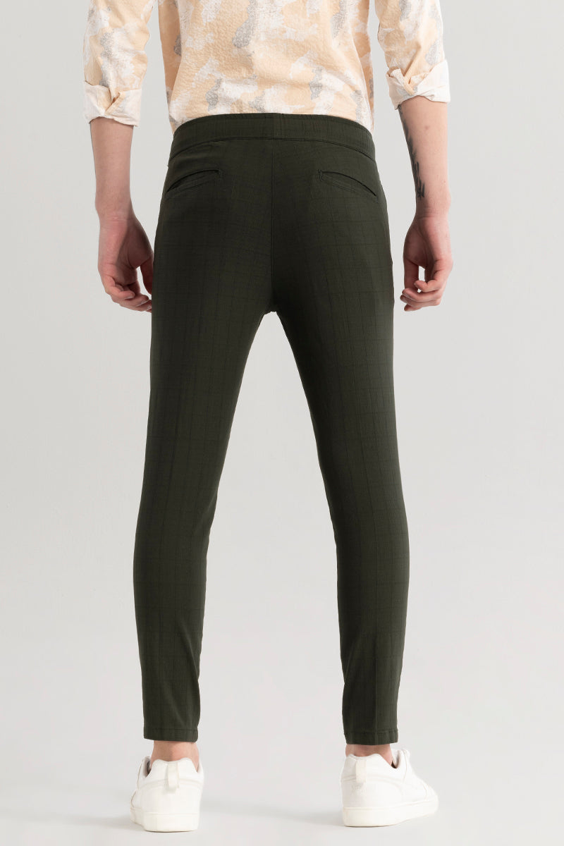 Veluxe Olive Checked Linen Blend Pant