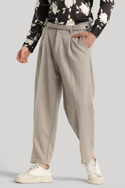 Alessio Light Grey Plain Relaxed Fit Korean Trousers