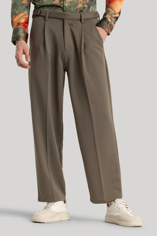 Alessio Brown Plain Relaxed Fit Korean Trousers