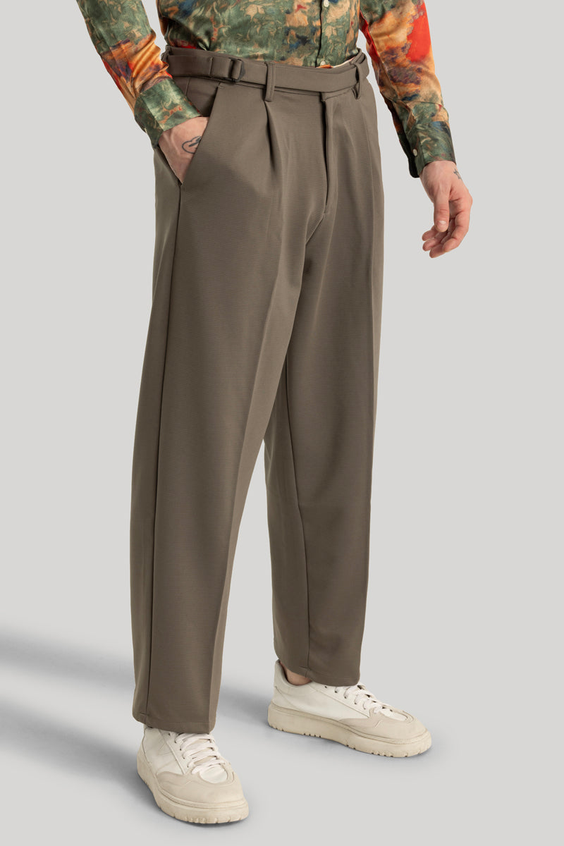 Alessio Brown Plain Relaxed Fit Korean Trousers