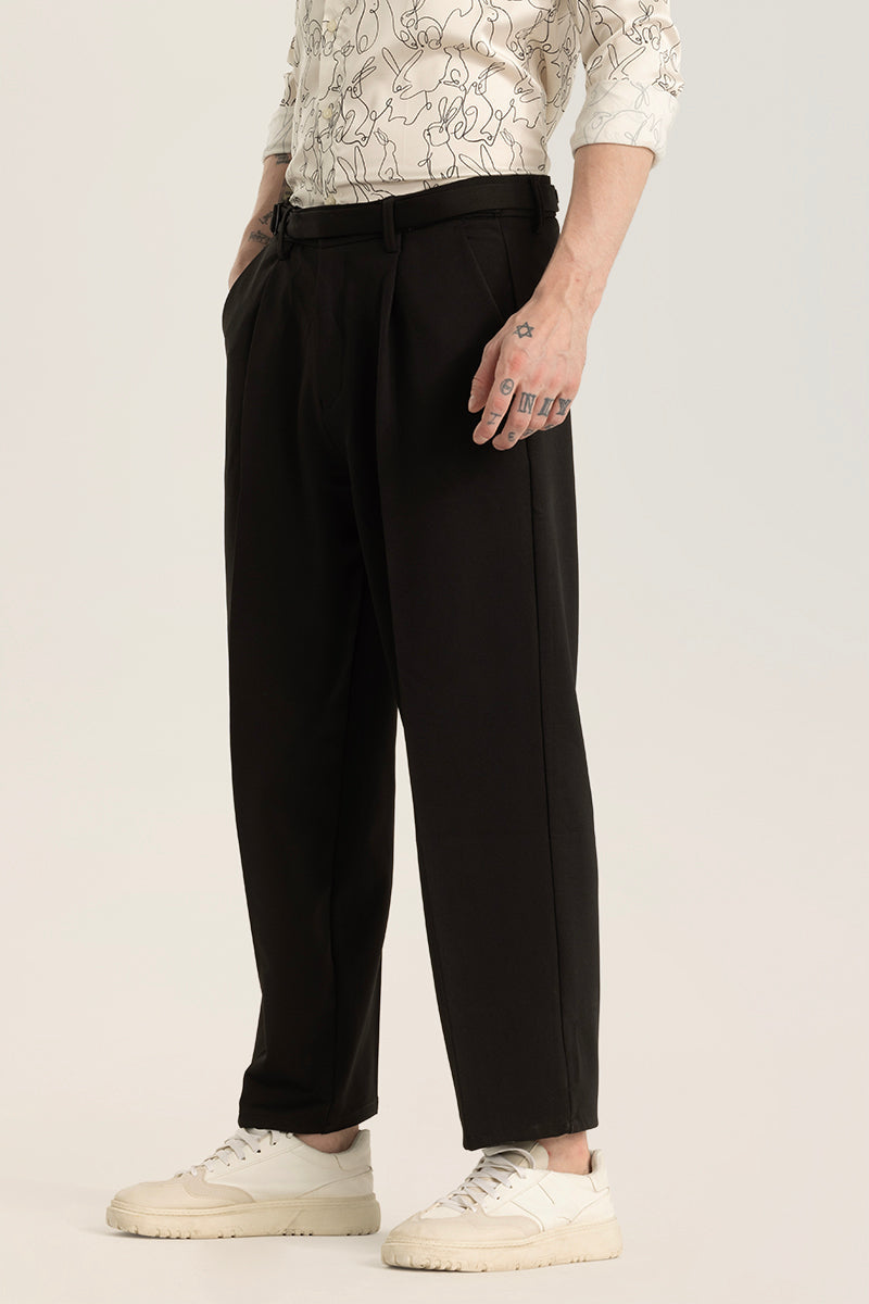 Alessio Black Plain Relaxed Fit Korean Trousers