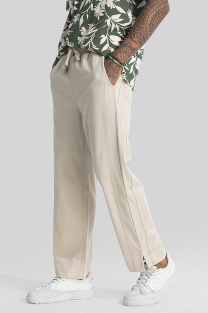 Cream Slit Ankle Pants