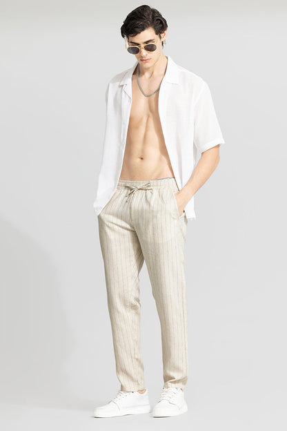 Aurabreeze Off-White Linen Pant