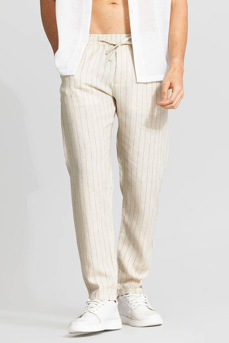 Aurabreeze Off-White Linen Pant