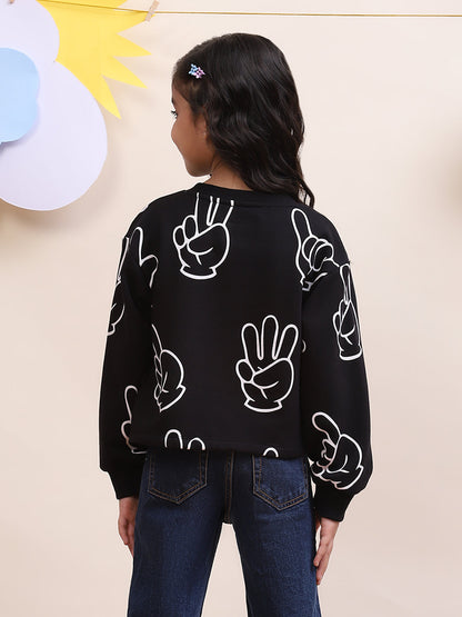 Unisex' Black Graphic Sweatshirt with Fun Hand Print - Stylish & Comfortable