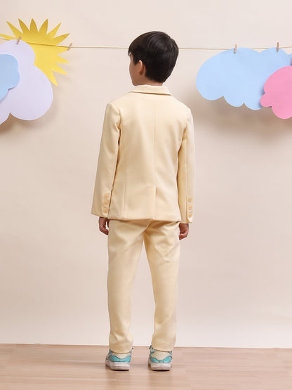 Boys' Pastel Yellow Blazer & Trouser Suit Set - Stylish & Elegant Outfit