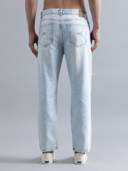 Men Light Blue Relaxed Fit Solid Highly Distressed Jeans