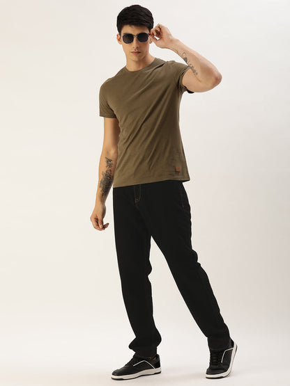 Men Black Straight Fit Solid Jeans