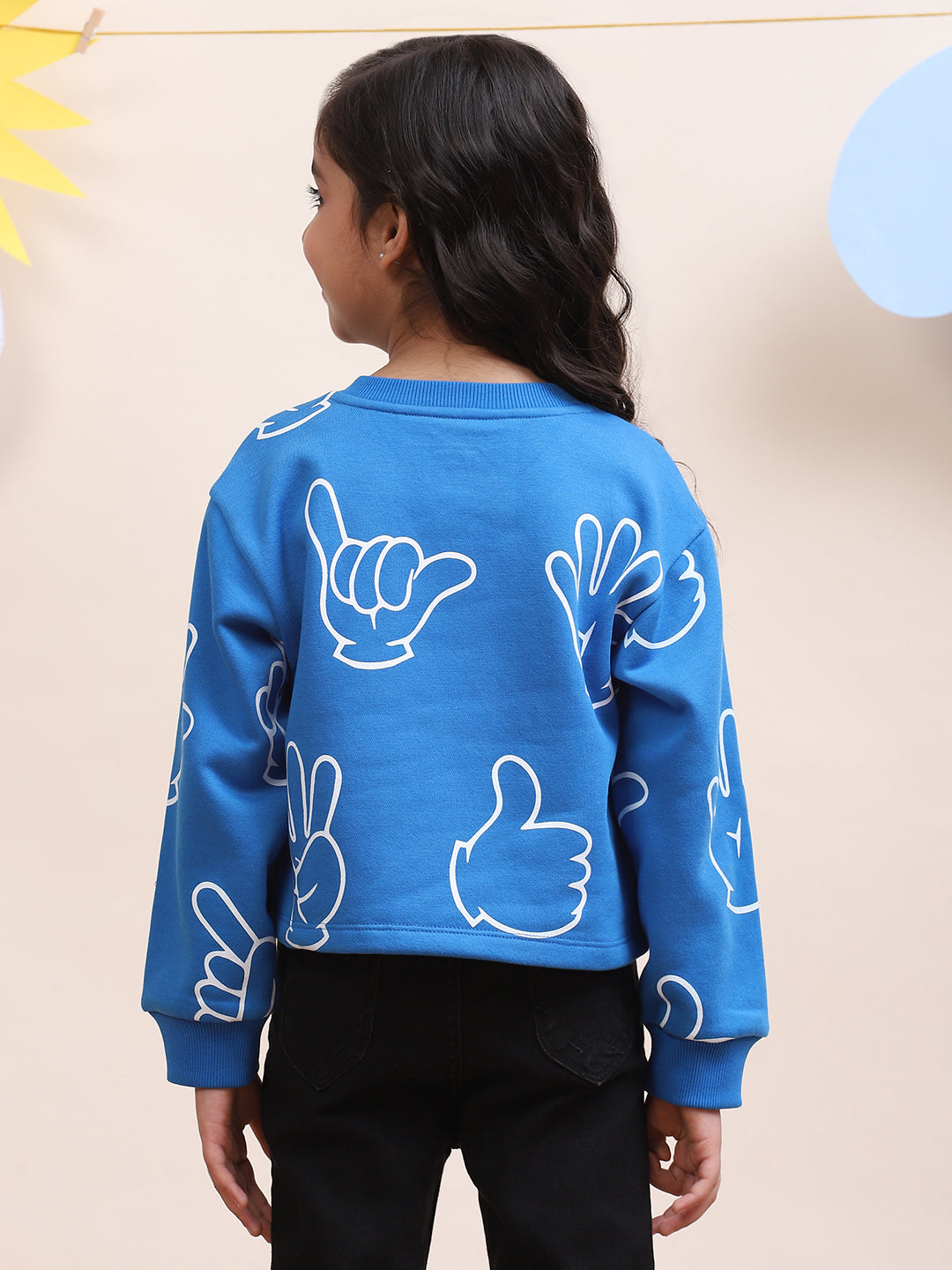 Girls Blue Thumbs-Up and Hand-Print Sweatshirt