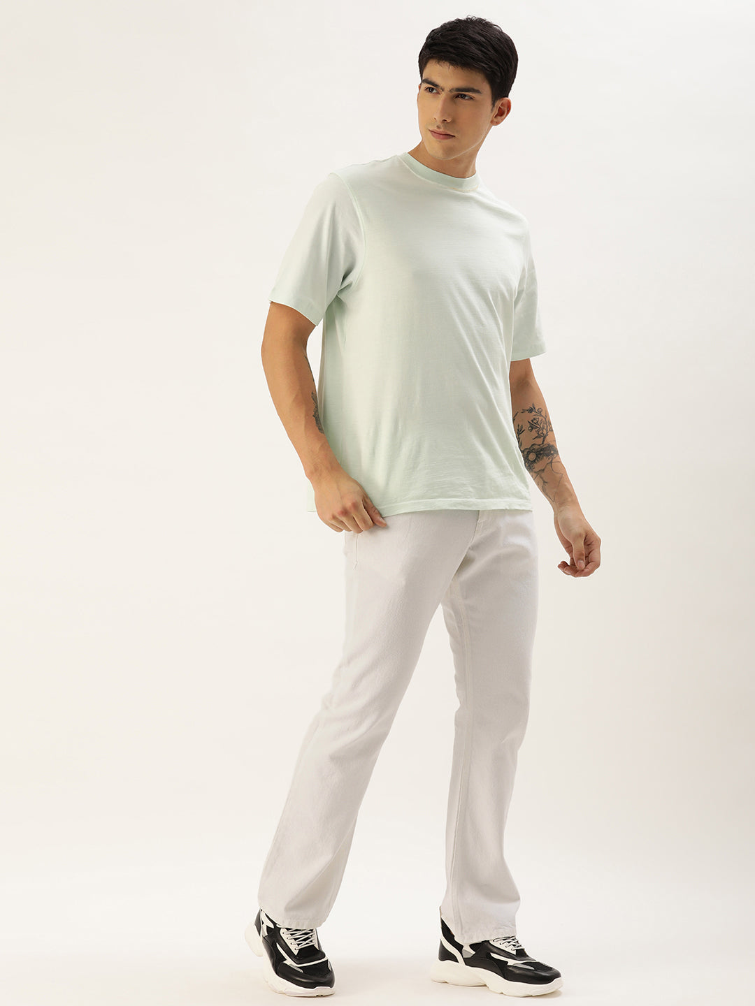 Men White Boot-Cut Solid Jeans