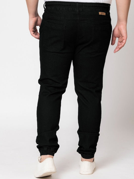 Men Black Regular Fit Solid Cargo Jogger Jeans