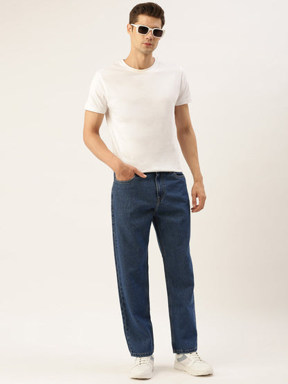 Men Navy Relaxed Fit Solid Jeans