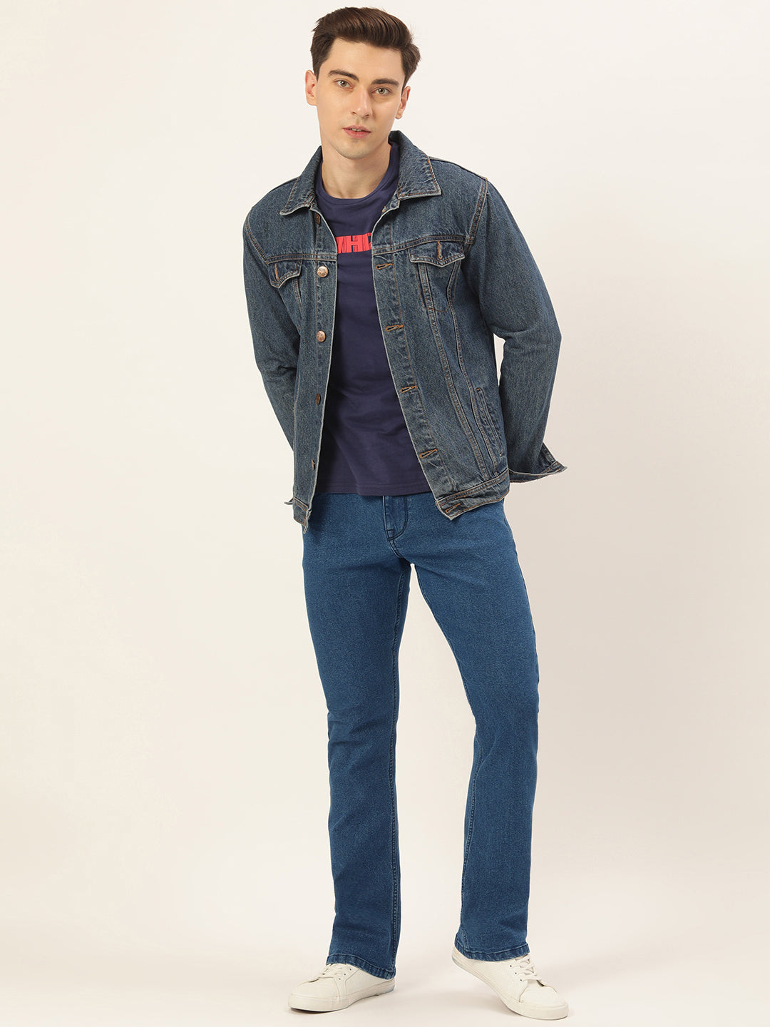 Men Blue Boot-Cut Solid Jeans