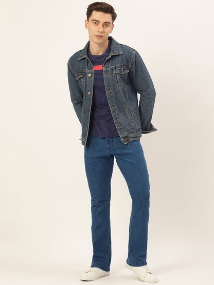 Men Blue Boot-Cut Solid Jeans