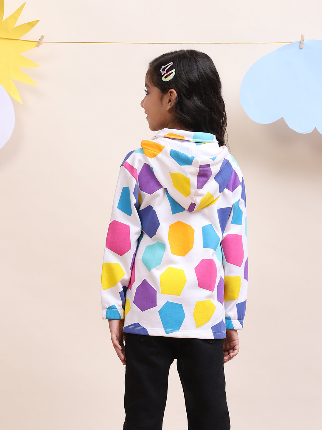 Girls' Colorful Geometric Print Zip-Up Jacket - Fun & Stylish Outerwear