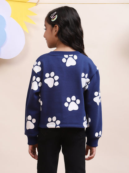 Girls Navy Blue Paw Print Sweatshirt