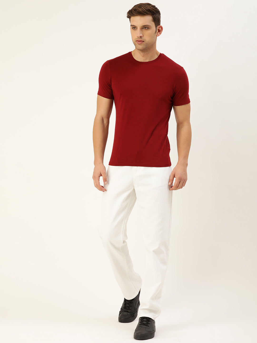 Men White Straight Fit Solid Jeans