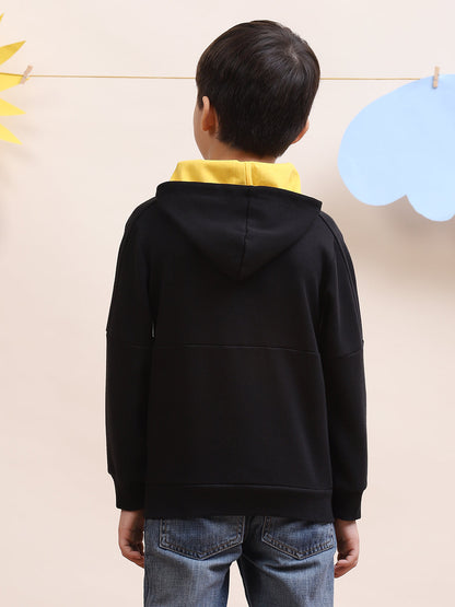 Boys' Color-Block Hoodie with Yellow Pocket