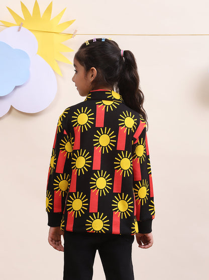 Unisex Black Printed Sun & Stripe Jacket