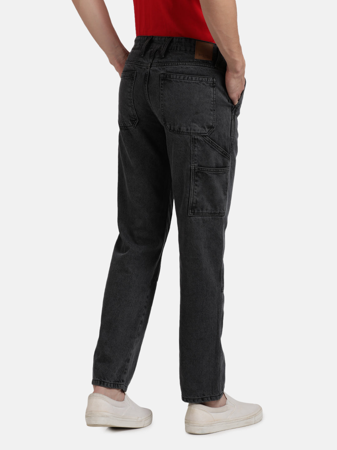 Men Charcoal Grey Relaxed Fit Solid Carpenter Style Jeans