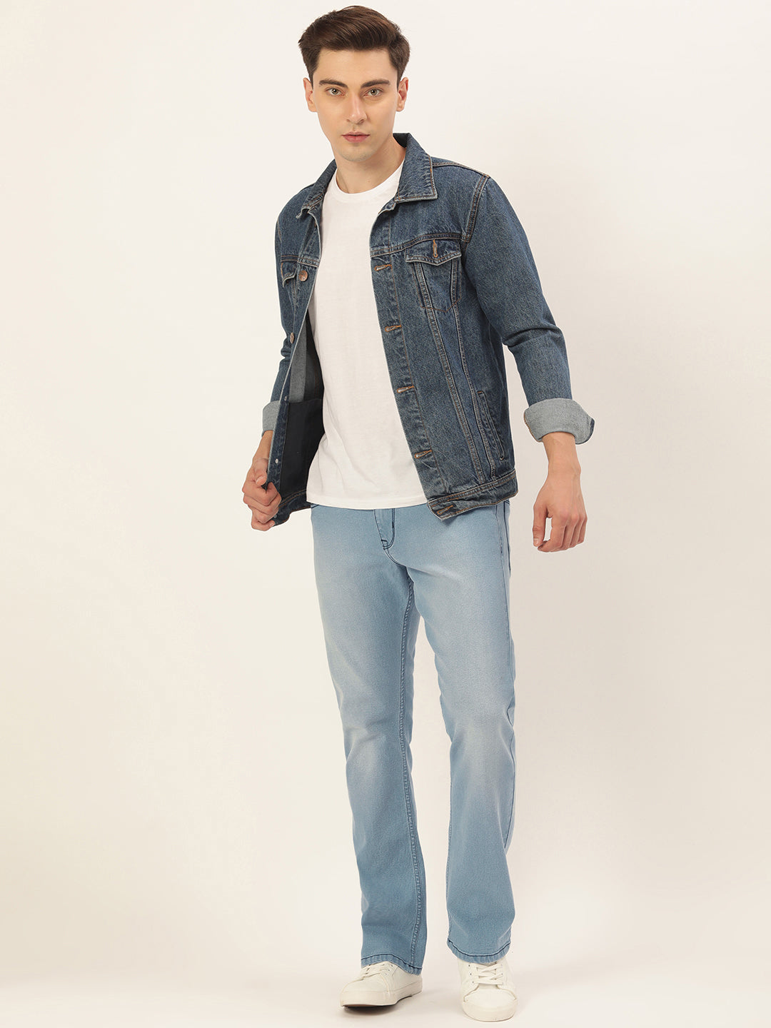 Men Light Blue Boot-Cut Solid Jeans