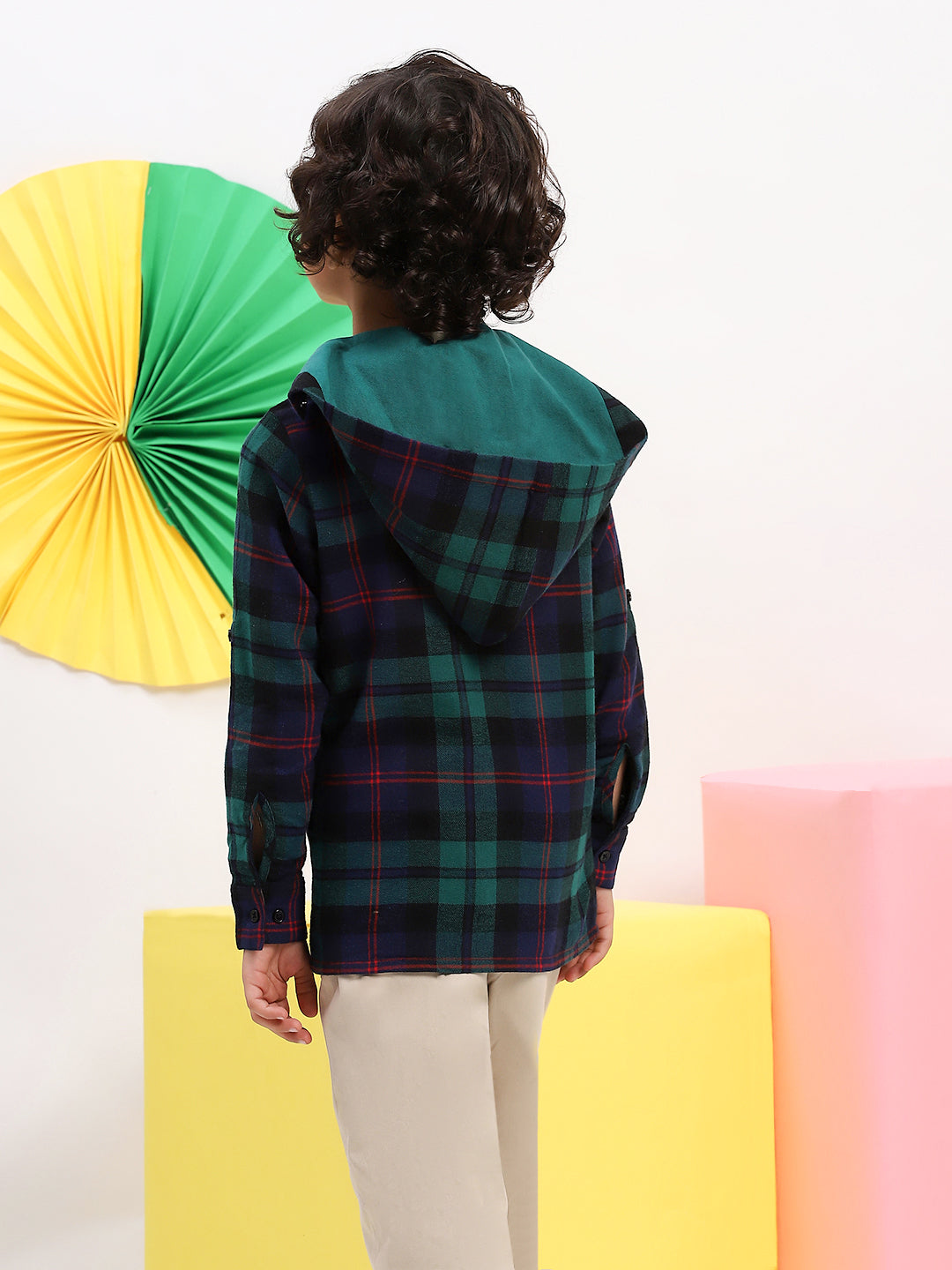 Boys Green & Navy Plaid Flannel Shirt