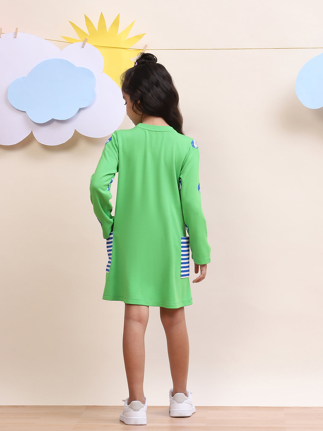 Girls Green Mushroom Print Casual Dress