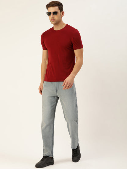 Men Light Grey Relaxed Fit Solid Jeans