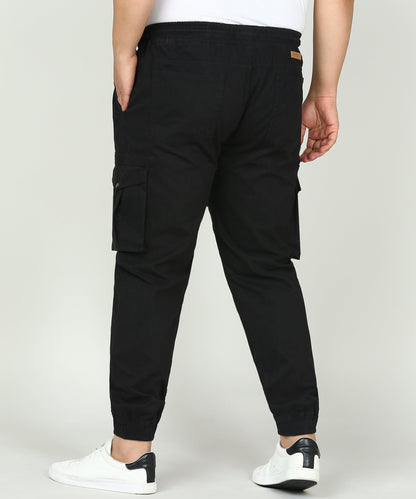 Men Black Regular Fit Solid Cargo Jogger