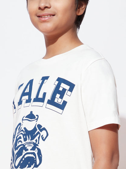 Teen Boys' White Yale Print Round Neck T-Shirt and Shorts Set