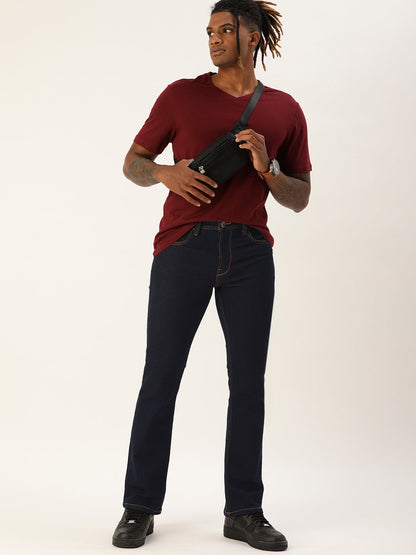 Men Blue Boot-Cut Solid Jeans