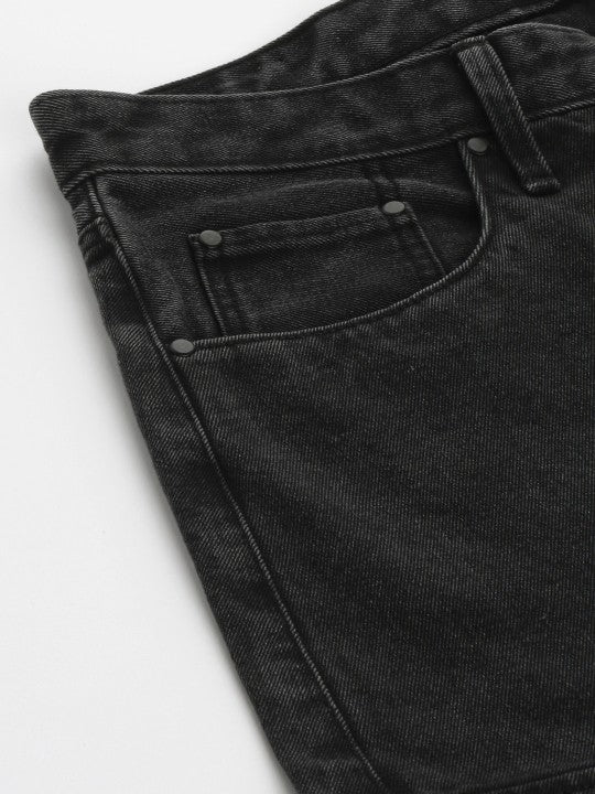 Men Charcoal Cropped Loose Fit Solid Cargo Jeans