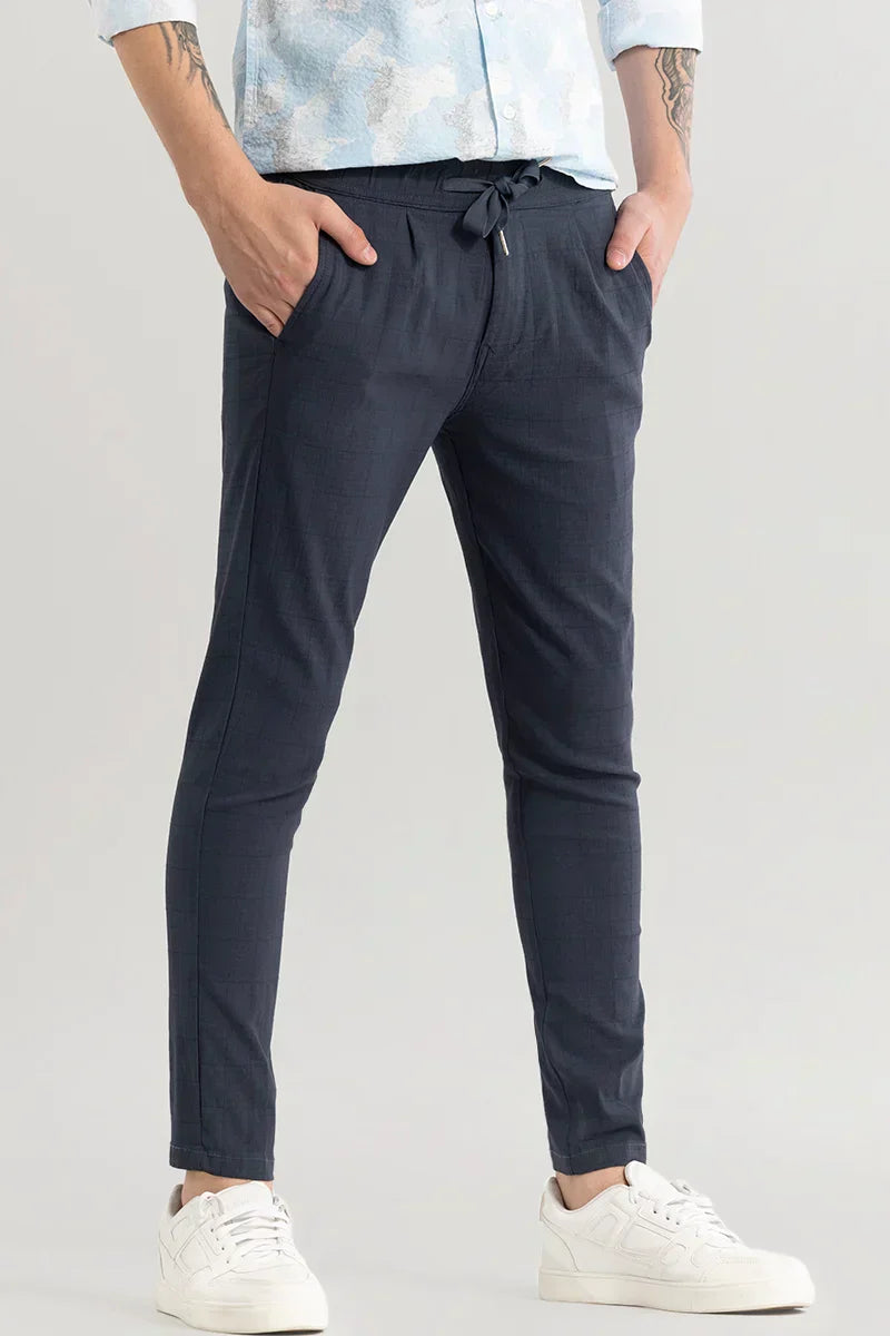 Veluxe Anchor Grey Checked Linen Blend Pant