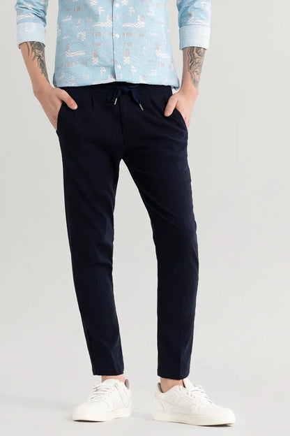 Veluxe Navy Checked Linen Blend Pant