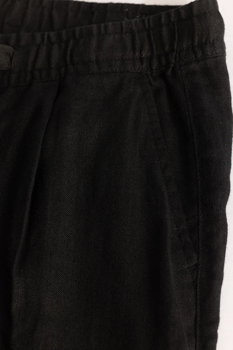 Black Relaxed Fit Linen Trousers