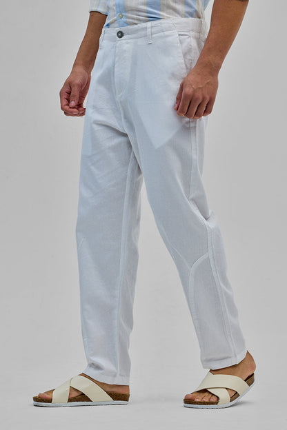 White Textured Relaxed Fit Trousers